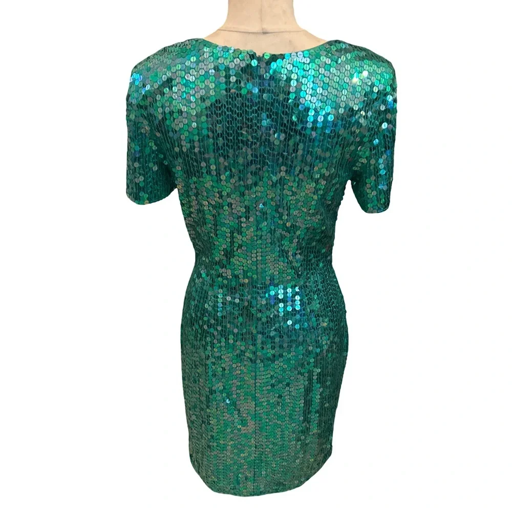 Vintage Niteline Blue Mid length Sequin Beads Della Roufogali Dress Size 8 - Picture 5 of 9
